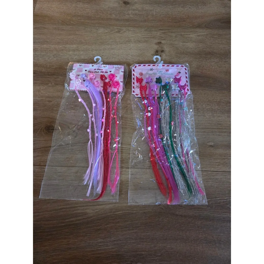Capelli New York Girls 20pc Faux Hair Clip Pink Purple Tinsel Braid Extension